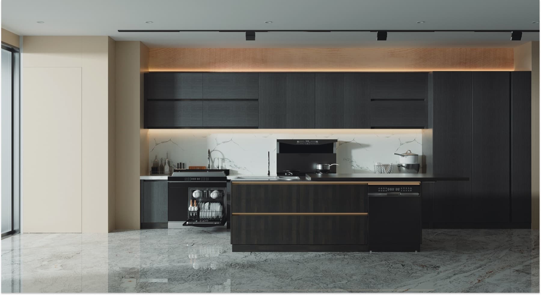 Open dishwasher in a modern kitchen for B2B dishwasher platform introduction