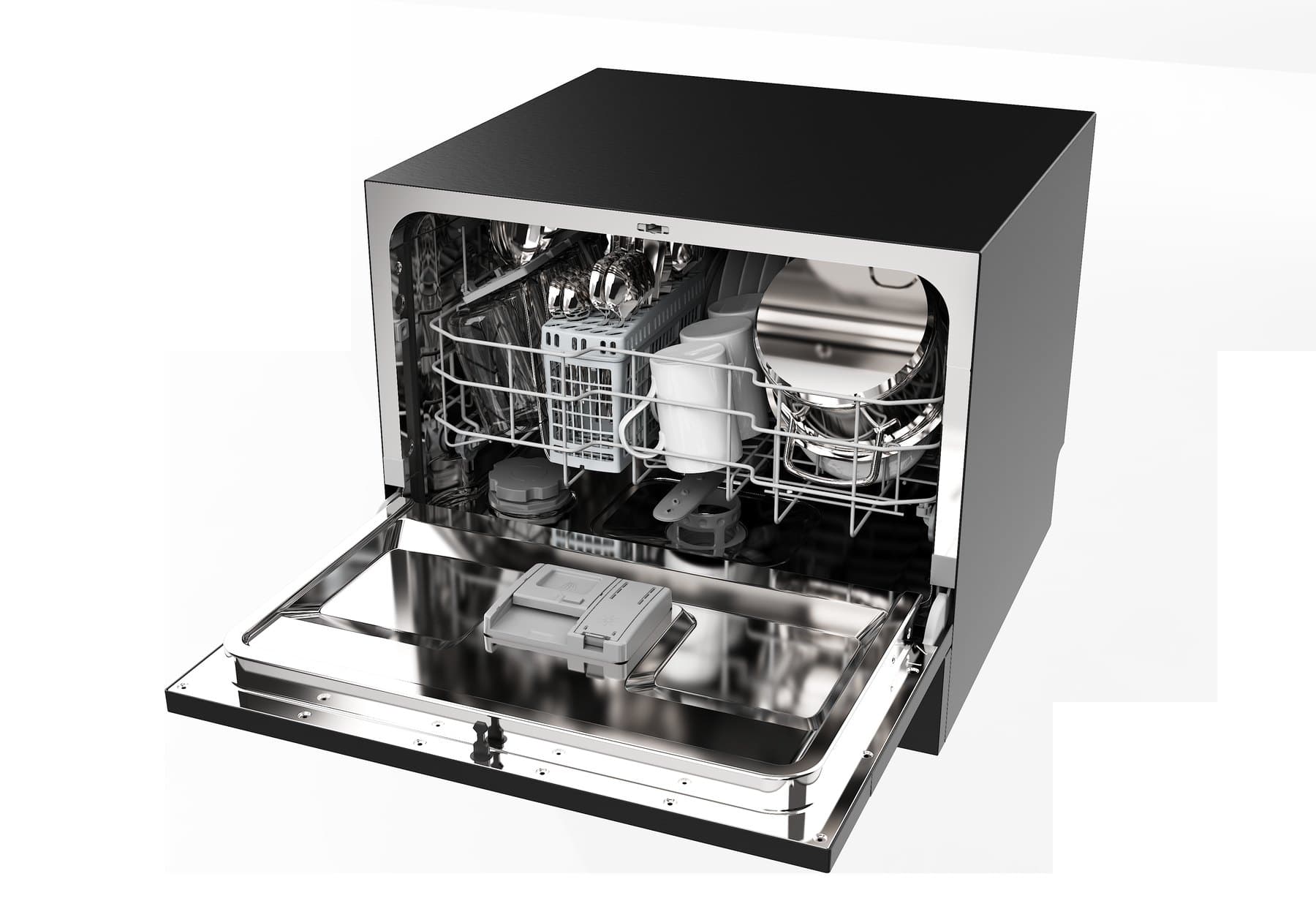 Open loaded MENGO countertop dishwasher for ecommerce brands and compact appliance distributors