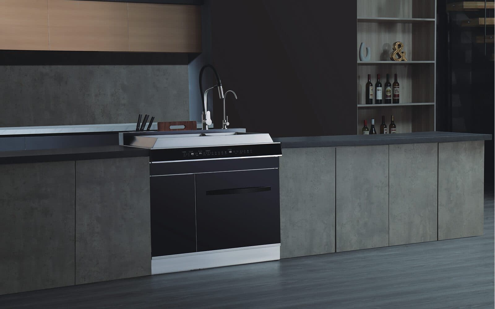 Integrated dishwasher in a no-logo kitchen context for product type planning