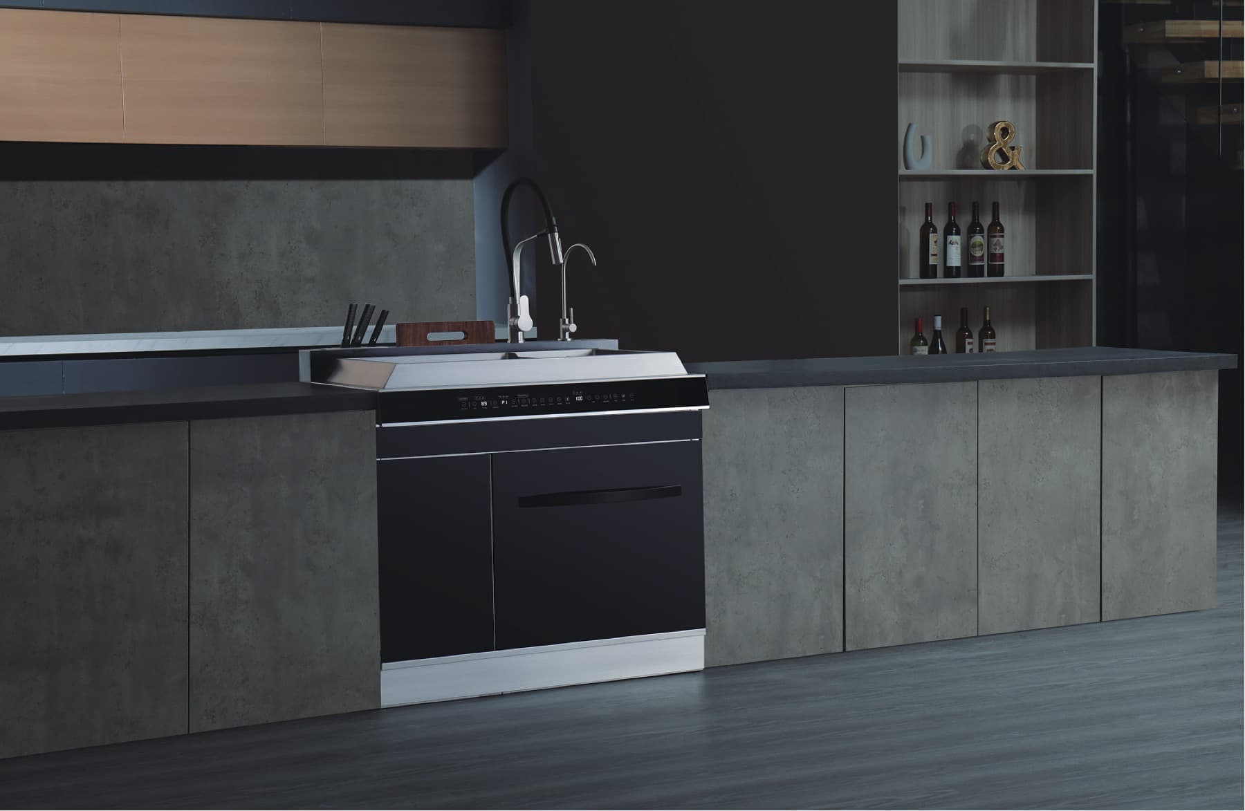 Modern kitchen dishwasher scene for B2B sales inquiries